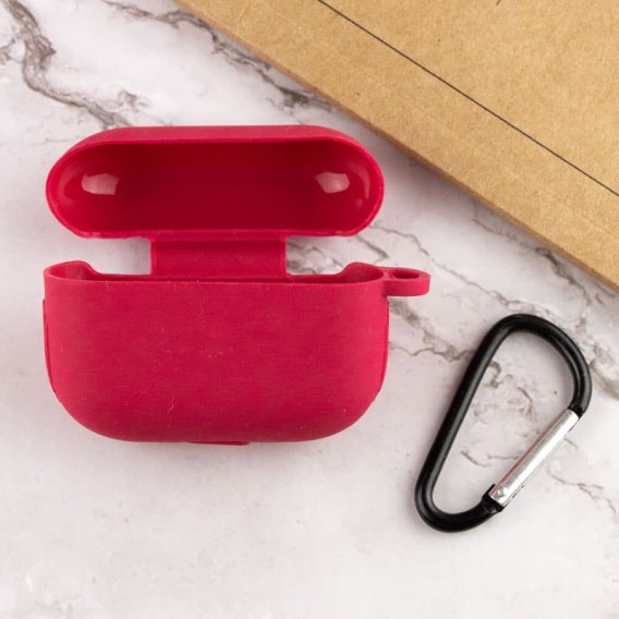 Силіконовий футляр New з карабіном для навушників Airpods Pro, Червоний / Rose Red