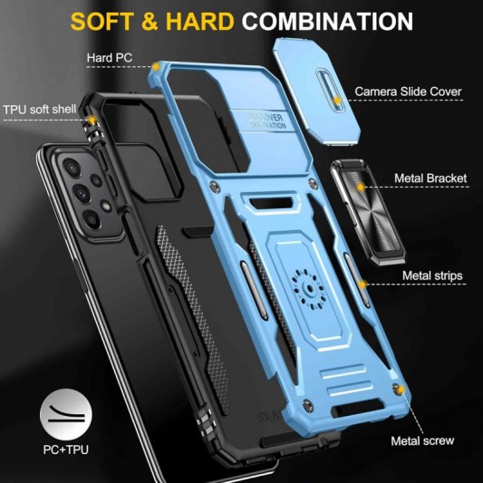 Ударопрочный чехол Camshield Army Ring для Samsung Galaxy A13 4G / A04s Голубой / Light Blue - изображение 2