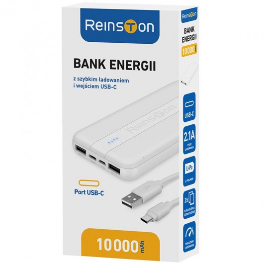 Портативний зарядний пристрій Power Bank Reinston EPB026 10000 mAh, Білий - зображення 3 