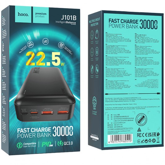 Портативное ЗУ Power Bank Hoco J101B Astute PD20W+22.5W 30000 mAh Черный - изображение 3