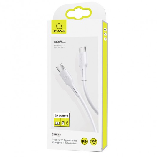 Дата кабель USAMS US-SJ459 U43 Type-C to Type-C 100W PD (1.2m) Білий - зображення 9 