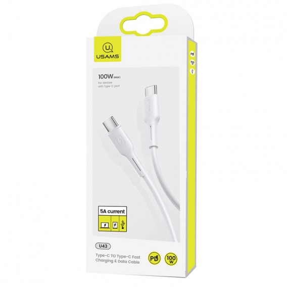 Дата кабель USAMS US-SJ459 U43 Type-C to Type-C 100W PD (1.2m), Белый