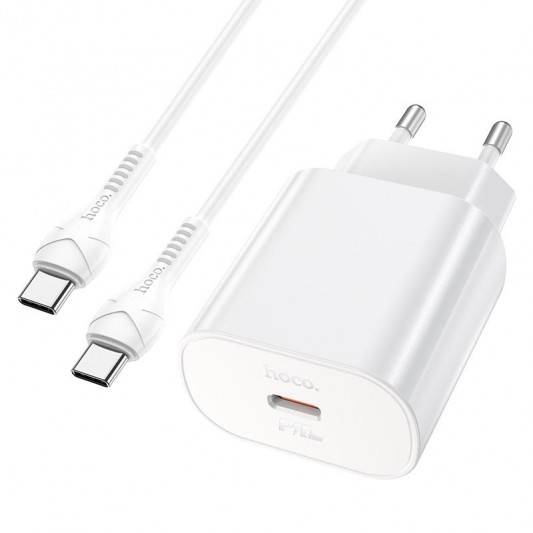 СЗУ Hoco N22 Jetta PD25W (1USB-C) + кабель Type-C to Type-C Белый - изображение 3