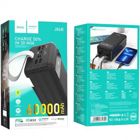Портативное ЗУ Power Bank Hoco J86B Electric 22.5W+PD20W 60000 mAh Черный - изображение 5