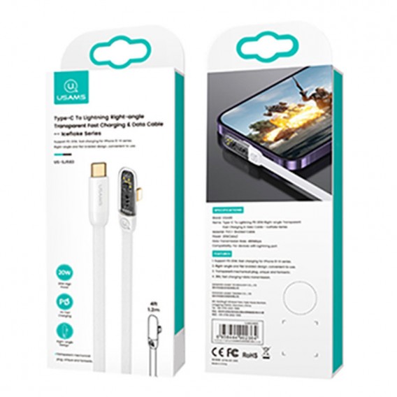 USAMS US-SJ583 20W Type-C to Lightning 1.2m: Белый угловой дата кабель