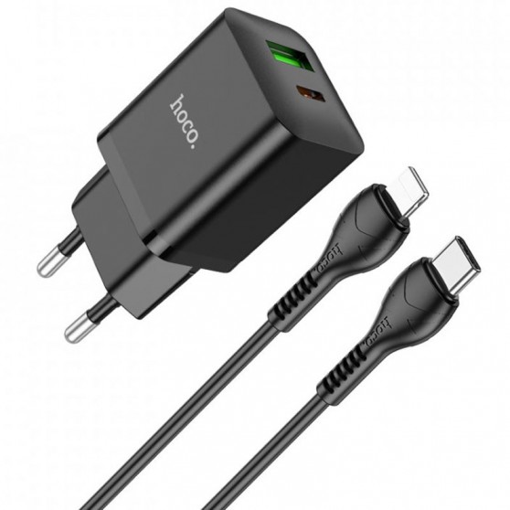 Зарядний пристрій Hoco N28 Founder PD20W+QC3.0 + Type-C to Lightning, Black