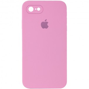 Чехол Silicone Case Square Full Camera Protective (AA) для Apple iPhone 7 / 8 / SE (2020) (4.7") Розовый / Light pink
