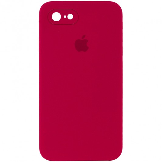 Чохол Silicone Case Square Full Camera Protective (AA) для Apple iPhone 7 / 8 / SE (2020) (4.7") Червоний / Rose Red