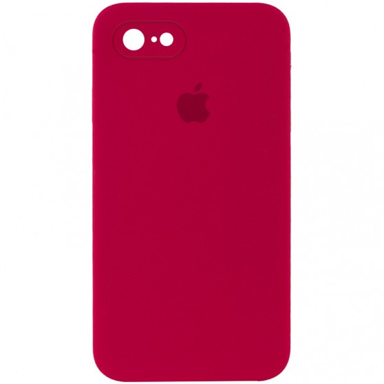 Чохол Silicone Case Square Full Camera Protective (AA) для Apple iPhone 7 / 8 / SE (2020) (4.7") Червоний / Rose Red