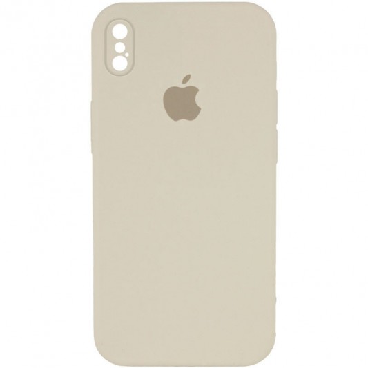 Чохол Silicone Case Square Full Camera Protective (AA) для Apple iPhone X / XS (5.8") Бежевий / Antique White