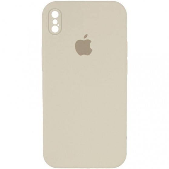 Чехол Silicone Case Square Full Camera Protective (AA) для Apple iPhone X / XS (5.8") Бежевый / Antique White
