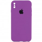 Чохол Silicone Case Square Full Camera Protective (AA) для Apple iPhone X / XS (5.8") Фіолетовий / Grape