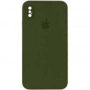 Чохол Silicone Case Square Full Camera Protective (AA) для Apple iPhone X / XS (5.8") Зелений / Dark Olive