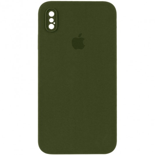 Чохол Silicone Case Square Full Camera Protective (AA) для Apple iPhone X / XS (5.8") Зелений / Dark Olive