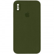 Чохол Silicone Case Square Full Camera Protective (AA) для Apple iPhone X / XS (5.8") Зелений / Dark Olive
