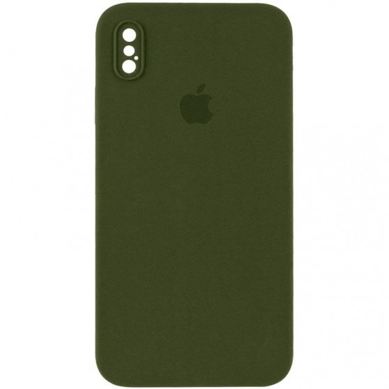 Чехол Silicone Case Square Full Camera Protective (AA) для Apple iPhone X / XS (5.8") Зеленый / Dark Olive