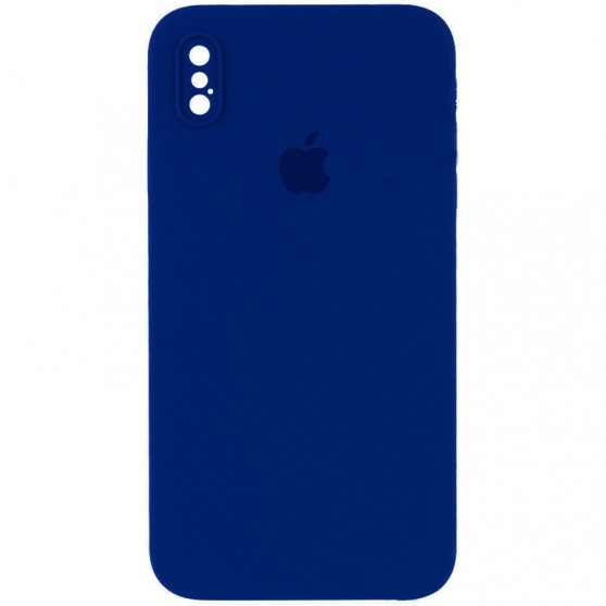 Чехол Silicone Case Square Full Camera Protective (AA) для Apple iPhone X / XS (5.8") Синий / Deep navy