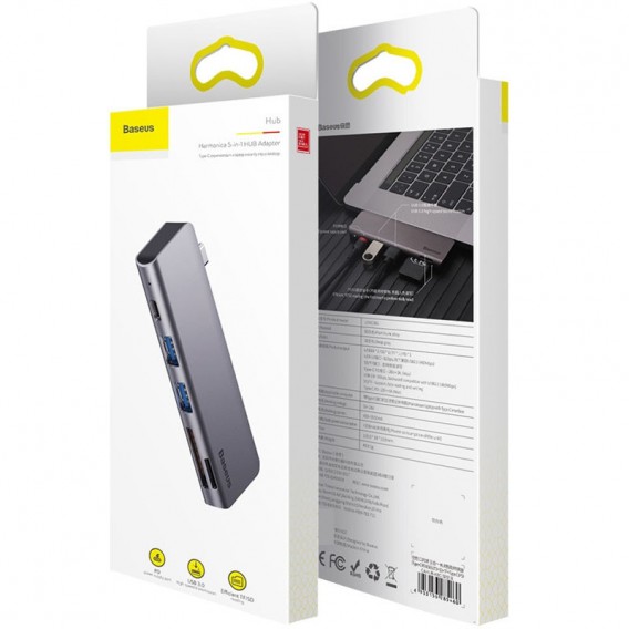 Переходник Hub Baseus Harmonica 5-in-1 (CAHUB-K), Серый
