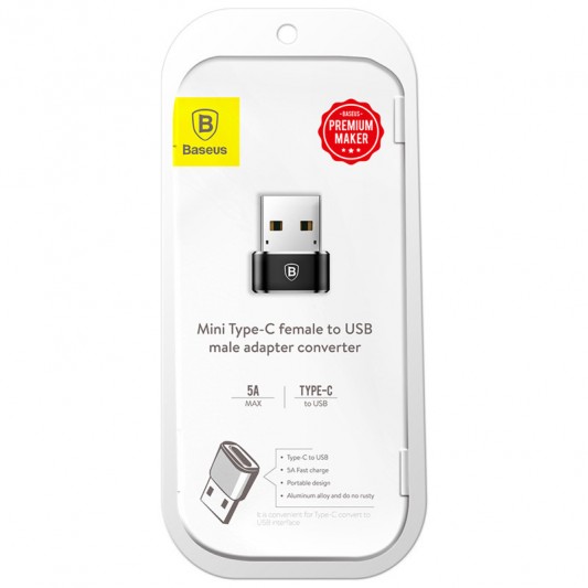 Перехідник Baseus USB Male To Type-C Female Adapter Converter 3A (CAAOTG-01) Чорний - зображення 5 