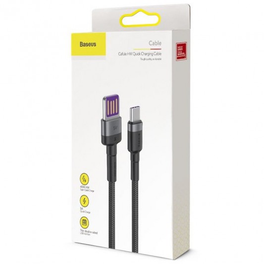 Дата кабель Baseus Cafule QC Double-Sided Blind Interpolation USB to Type-C 40W (1m) (CATKLF-PG) Black - изображение 3