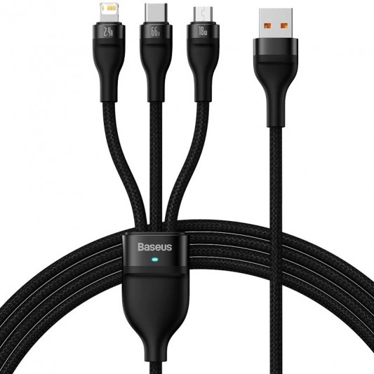 Универсальный дата кабель Baseus Flash Series 2 USB to MicroUSB-Lightning-Type-C 66W (1.2m) (CASS04000), Black