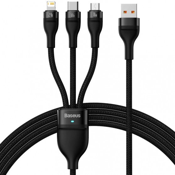 Универсальный дата кабель Baseus Flash Series 2 USB to MicroUSB-Lightning-Type-C 66W (1.2m) (CASS04000), Black