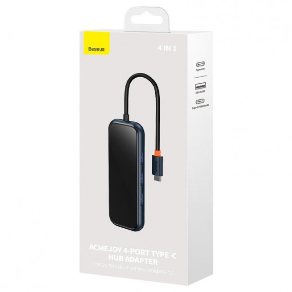 Переходник Baseus Hub AcmeJoy 4-Port Type-C (USB3.0*3+Type-C PD&Data*1) (WKJZ), Dark Gray