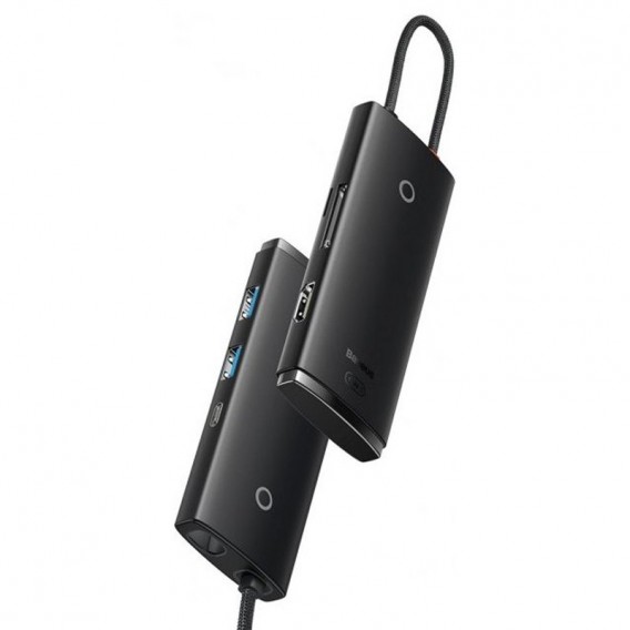 Переходник HUB Baseus Lite Series 6in1 (Type-C to HDMI + 2xUSB 3.0 + PD+SD/TF) (WKQX05), Black