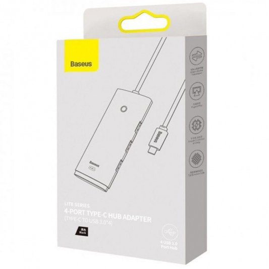 Переходник HUB Baseus Lite Series 4in1 (Type-C to 4xUSB 3.0) 1m (WKQX03), Black - изображение 5