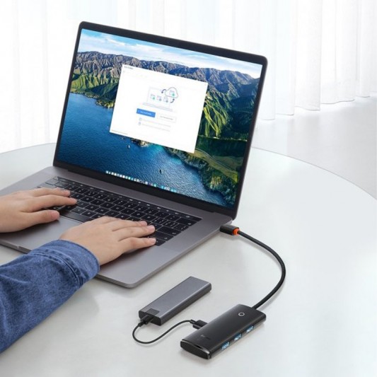 Переходник HUB Baseus Lite Series 4in1 (Type-C to 4xUSB 3.0) 1m (WKQX03), Black - изображение 6