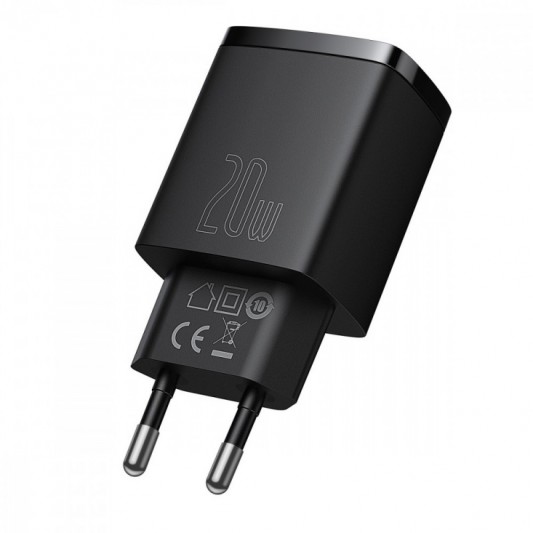 СЗУ Baseus Compact Quick Charger 20W QC+PD (1USB-A/1C) (CCXJ-B) Black