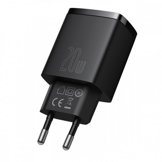 СЗУ Baseus Compact Quick Charger 20W QC+PD (1USB-A/1C) (CCXJ-B) Black