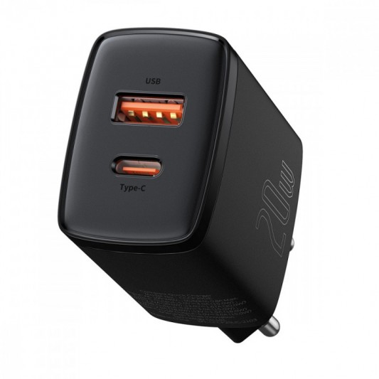 СЗУ Baseus Compact Quick Charger 20W QC+PD (1USB-A/1C) (CCXJ-B) Black - изображение 1