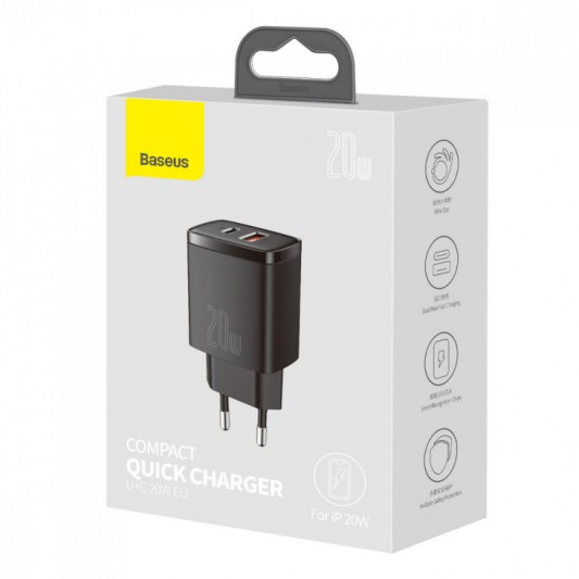 СЗУ Baseus Compact Quick Charger 20W QC+PD (1USB-A/1C) (CCXJ-B) Black - изображение 4