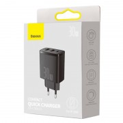 Зарядное устройство Baseus Compact Quick Charger 30W QC+ PD (1Type-C + 2USB) (CCXJ-E), Черный