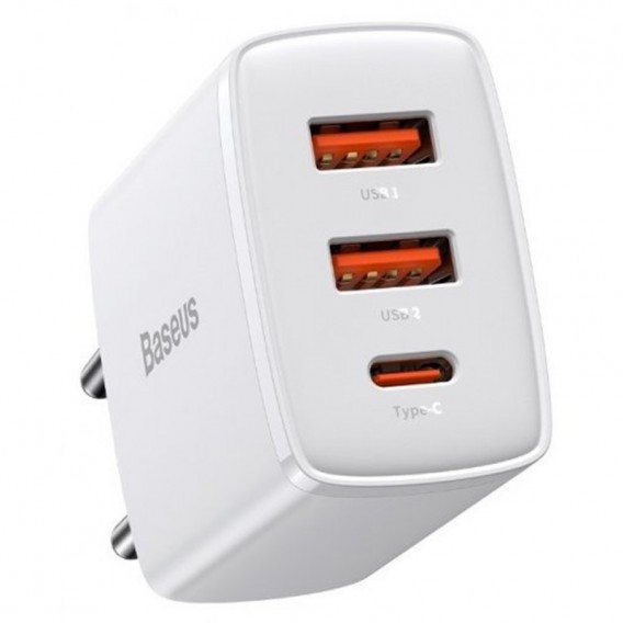 Зарядное устройство Baseus Compact Quick Charger 30W QC+ PD (1Type-C + 2USB) (CCXJ-E), Белый