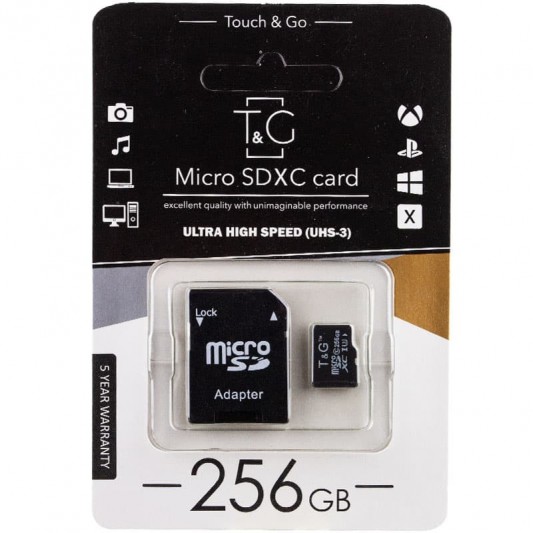 Карта памяти T&G microSDXC 256 GB class 10 (с адаптером) Черный (UHS-3)