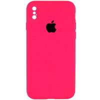 Чохол Silicone Case Square Full Camera Protective (AA) для Apple iPhone X / XS (5.8") Рожевий / Barbie pink