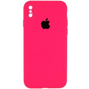 Чохол Silicone Case Square Full Camera Protective (AA) для Apple iPhone X / XS (5.8") Рожевий / Barbie pink