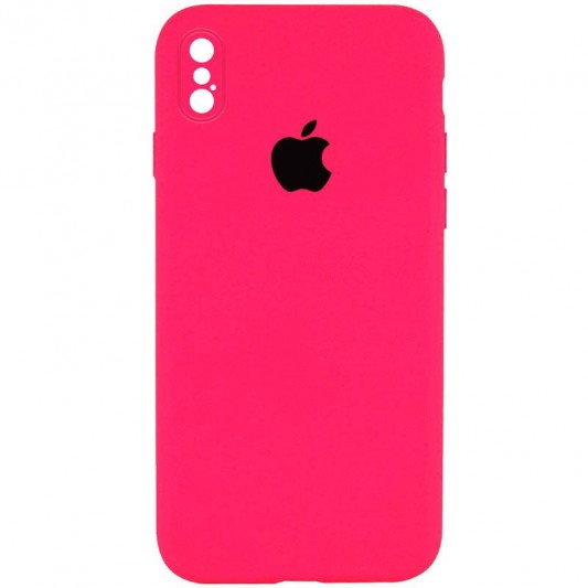 Чехол Silicone Case Square Full Camera Protective (AA) для Apple iPhone X / XS (5.8") Розовый / Barbie pink
