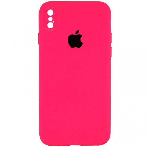 Чехол Silicone Case Square Full Camera Protective (AA) для Apple iPhone X / XS (5.8") Розовый / Barbie pink