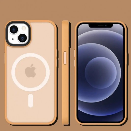 TPU+PC чохол Metal Buttons with MagSafe Colorful для Apple iPhone 14 (6.1") Персиковий / Orange - зображення 1 