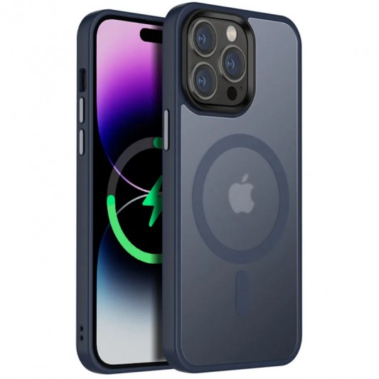 TPU+PC чохол Metal Buttons with MagSafe Colorful для Apple iPhone 14 Pro Max (6.7") Синій / Navy Blue