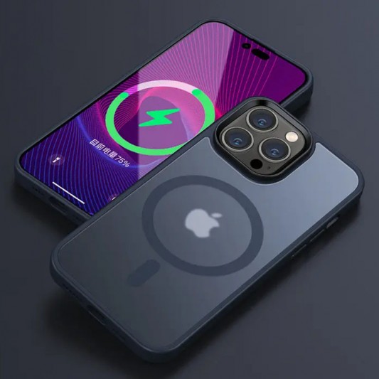 TPU+PC чохол Metal Buttons with MagSafe Colorful для Apple iPhone 14 Pro Max (6.7") Синій / Navy Blue - зображення 1 