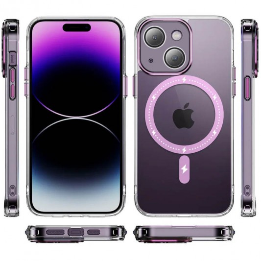 Чехол TPU+PC Colorful with MagSafe для Apple iPhone 14 (6.1") Pink - изображение 1