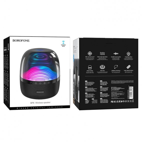 Bluetooth Колонка Borofone BP8 Glazed colorful luminous, Чорний