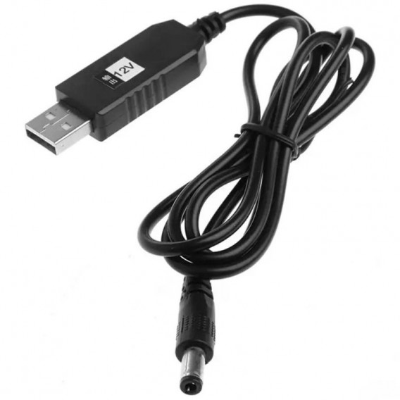 Кабель живлення для роутера/модему USB-DC 12V GEN 2 (з перетворювачем), Чорний
