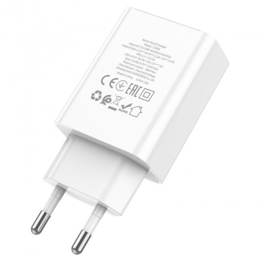 СЗУ Hoco C100A with digital display PD20W+QC3.0 (1USB-A/1C) White - изображение 1