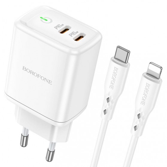 Зарядное устройство Borofone BN9 PD35W (2Type-C) + Type-C to Lightning, White