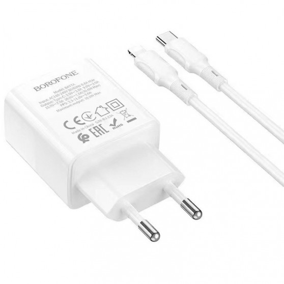Зарядное устройство Borofone BA77A PD30W+QC3.0 + Type-C + Lightning, White